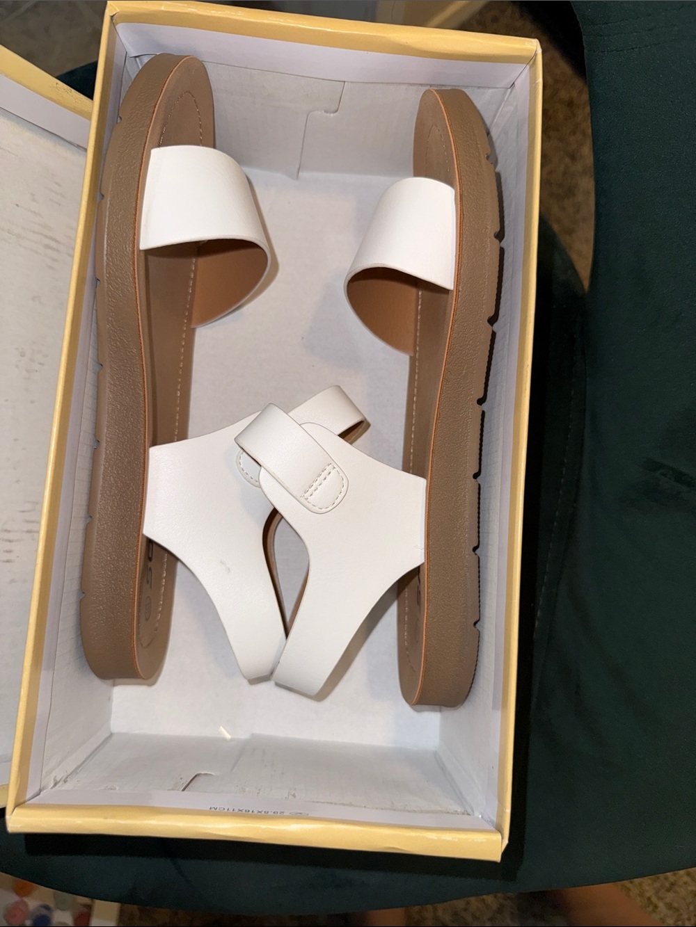 Soda White Slide Sandals with Tan Sole